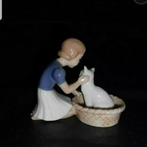 Vintage Bing & Grondahl Girl petting Cat
